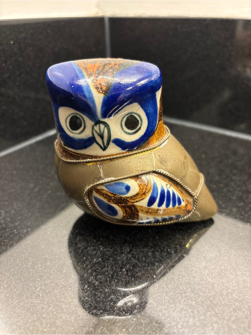 Brass and ceramic owl figurine